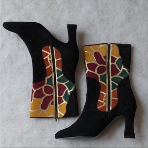 80's Suede Art Deco “Stained Glass” Leather Boots